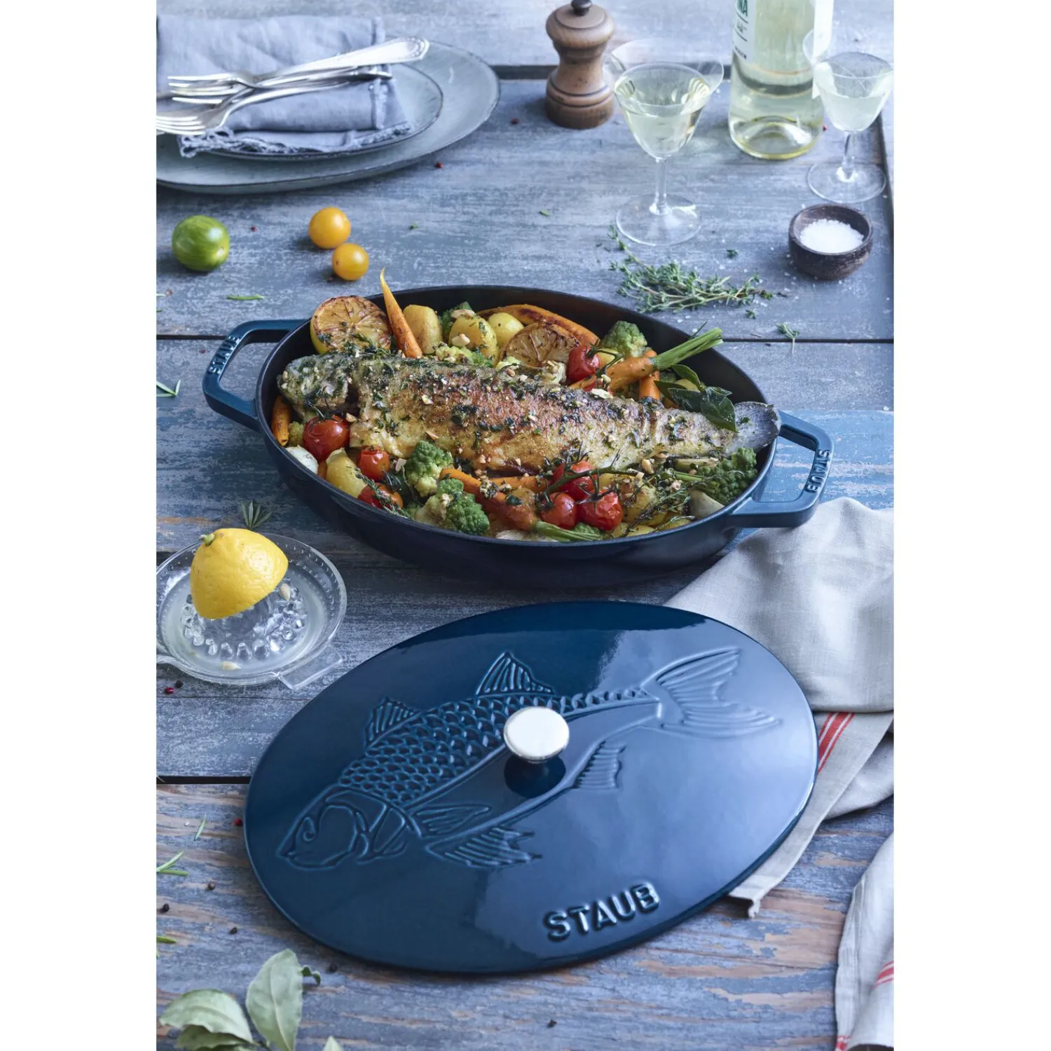 Staub 33 cm, Assiette chaude poisson, La Mer Hot