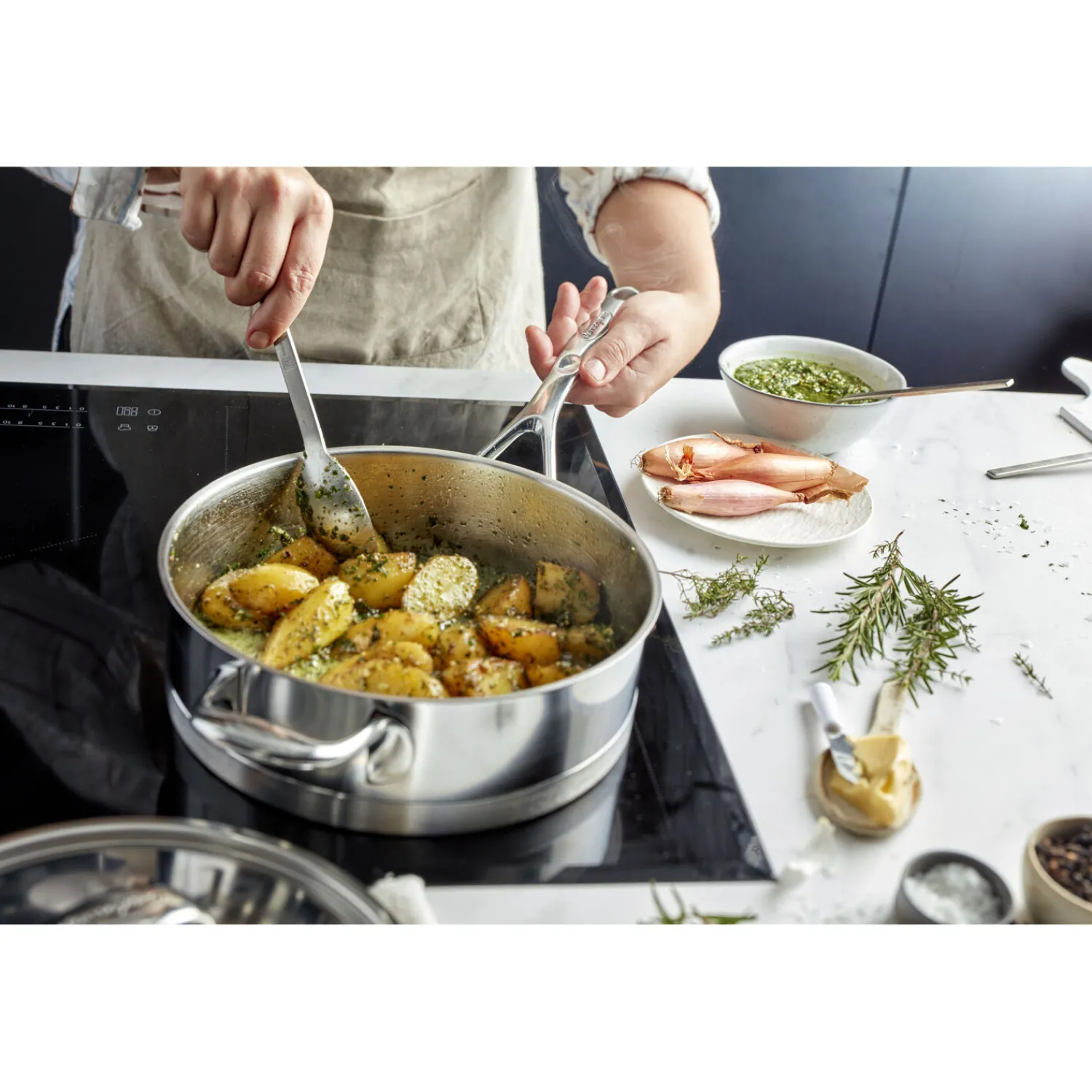 Demeyere 28 cm, Sauteuse avec couvercle, Argent Discount