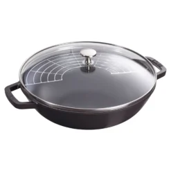 Staub 30 cm, Wok avec couvercle en verre, Noir mat Discount