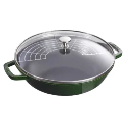 Staub 30 cm, Wok avec couvercle en verre, Basilic