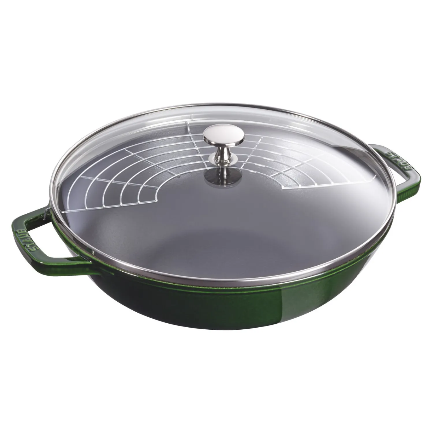 Staub 30 cm, Wok avec couvercle en verre, Basilic