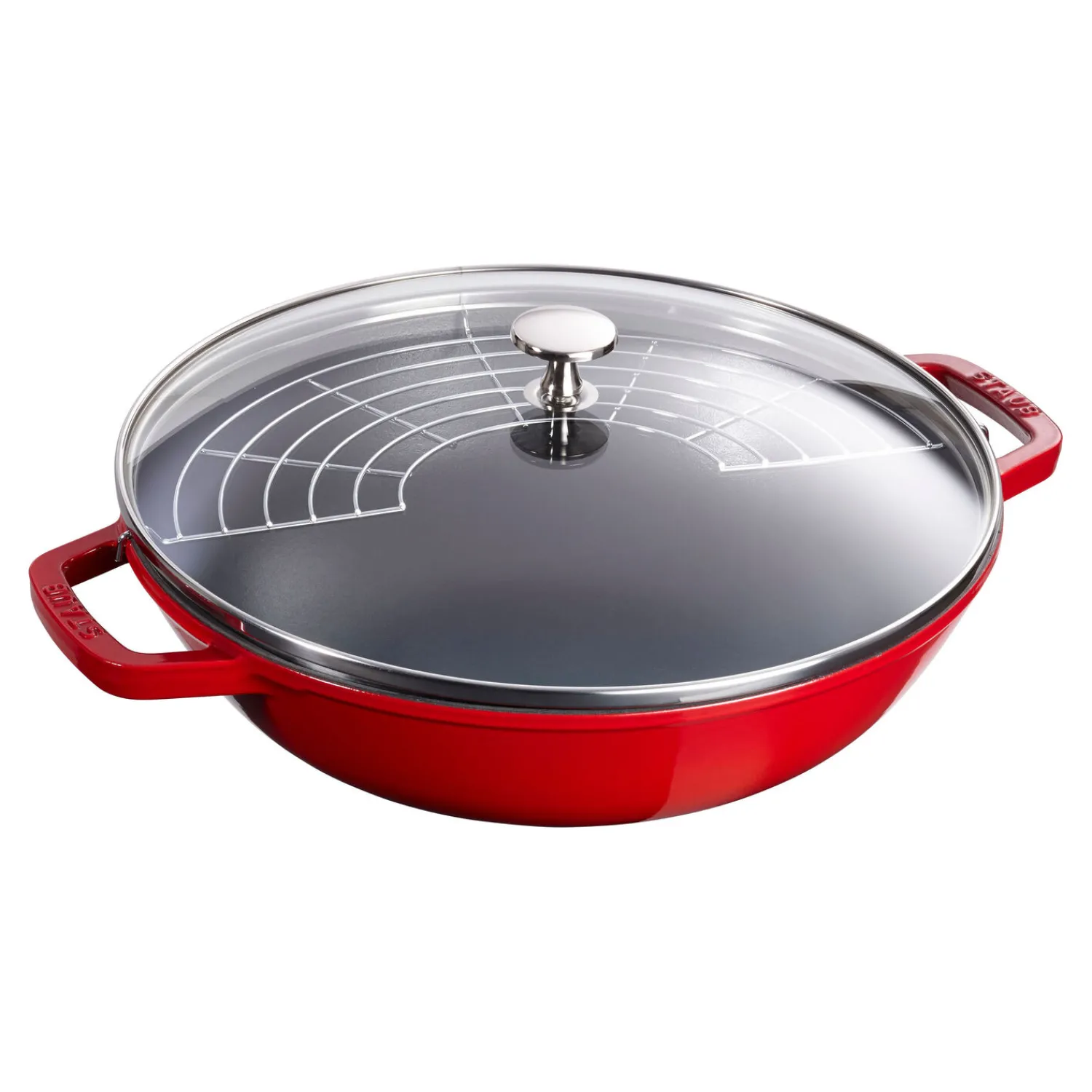 Staub 30 cm, Wok avec couvercle en verre, Cerise Outlet