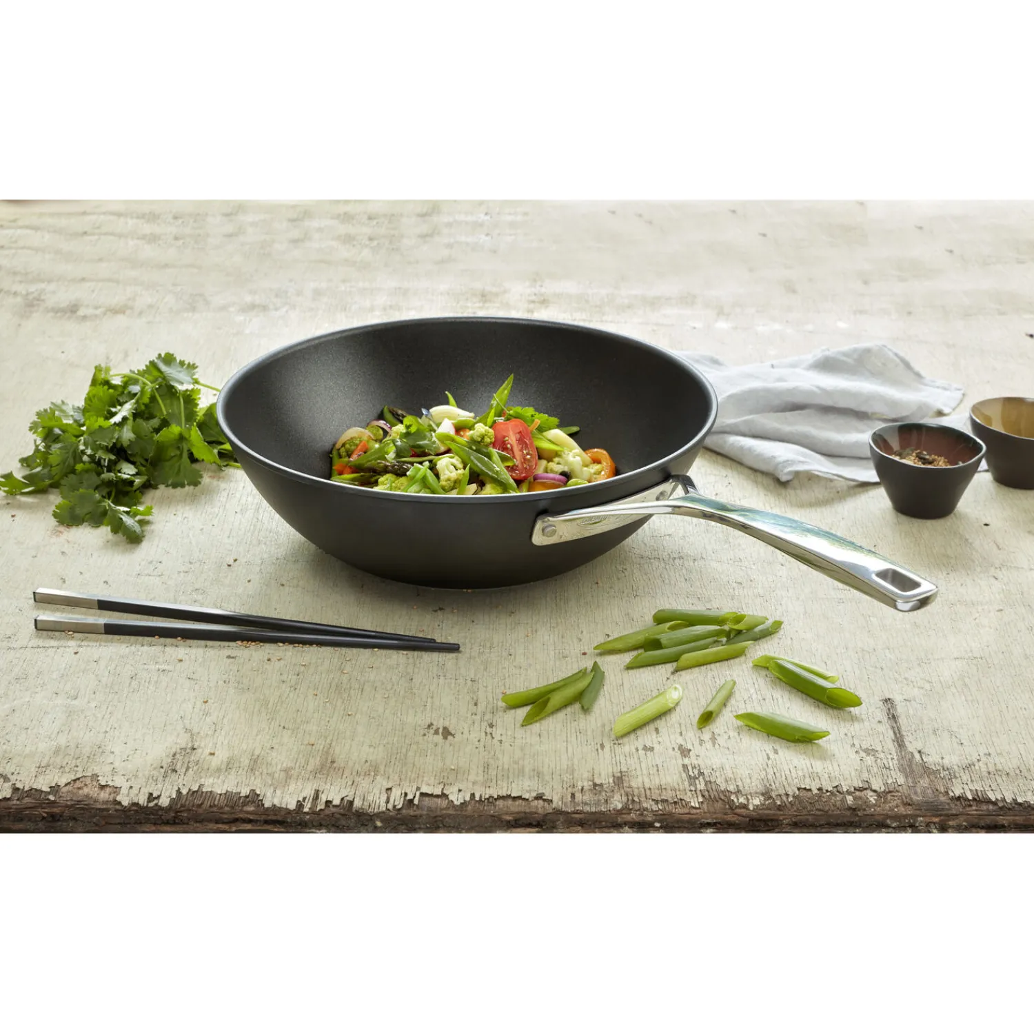 Demeyere 30 cm, Wok fond plat, Noir argenté Outlet