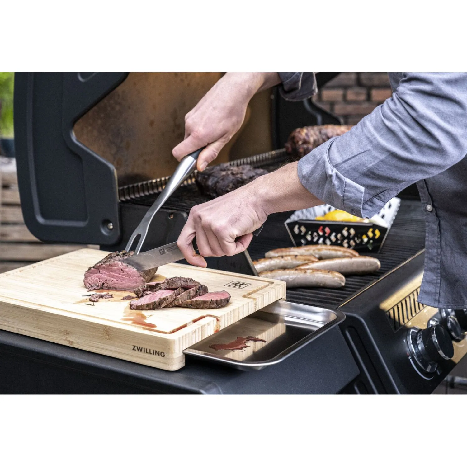 ZWILLING 39 cm x 30 cm, Planche à découper avec plateau, Bambou