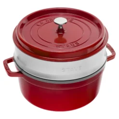 Staub Cocotte avec panier vapeur 26 cm, Rond(e), , Fonte Cerise