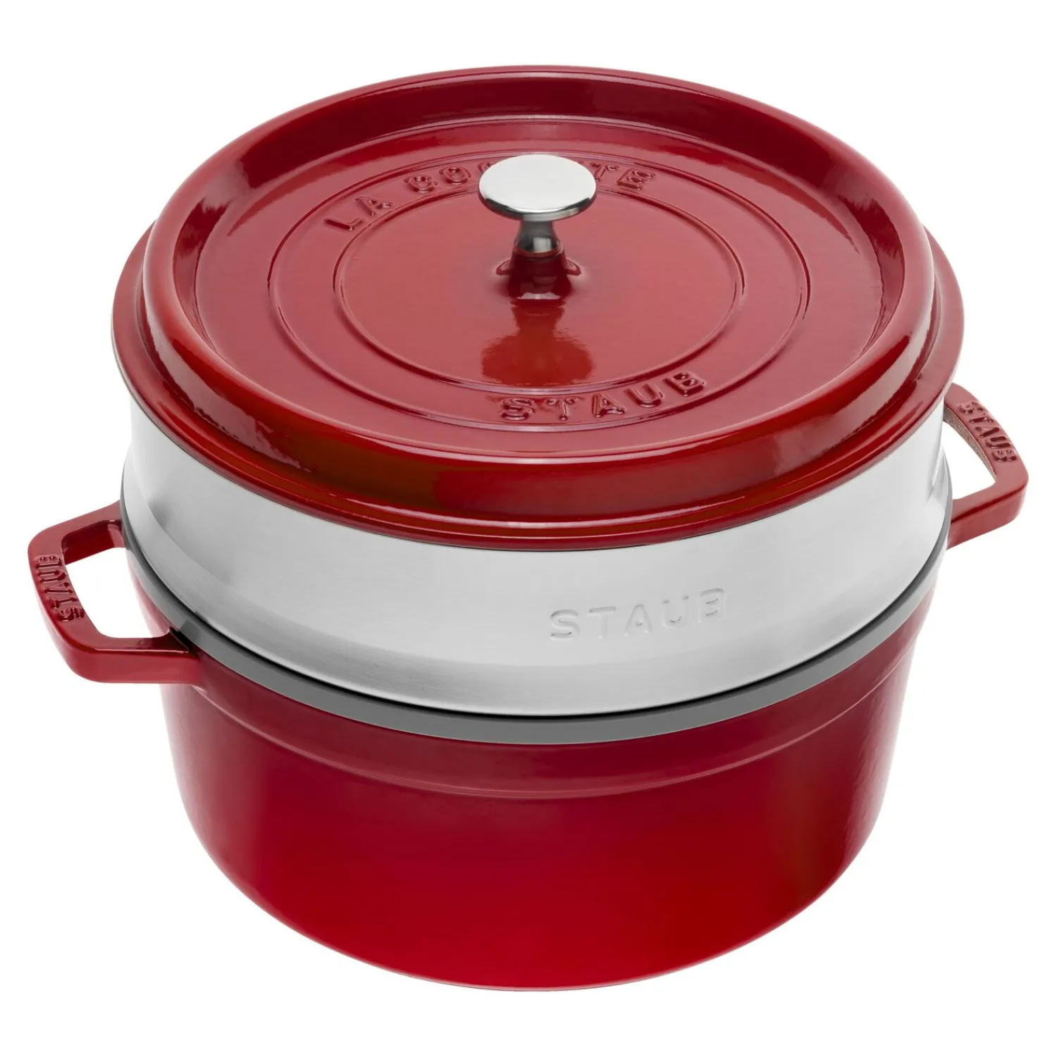 Staub Cocotte avec panier vapeur 26 cm, Rond(e), , Fonte Cerise