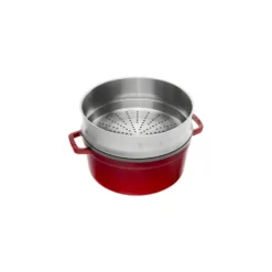 Staub Cocotte avec panier vapeur 26 cm, Rond(e), , Fonte Cerise