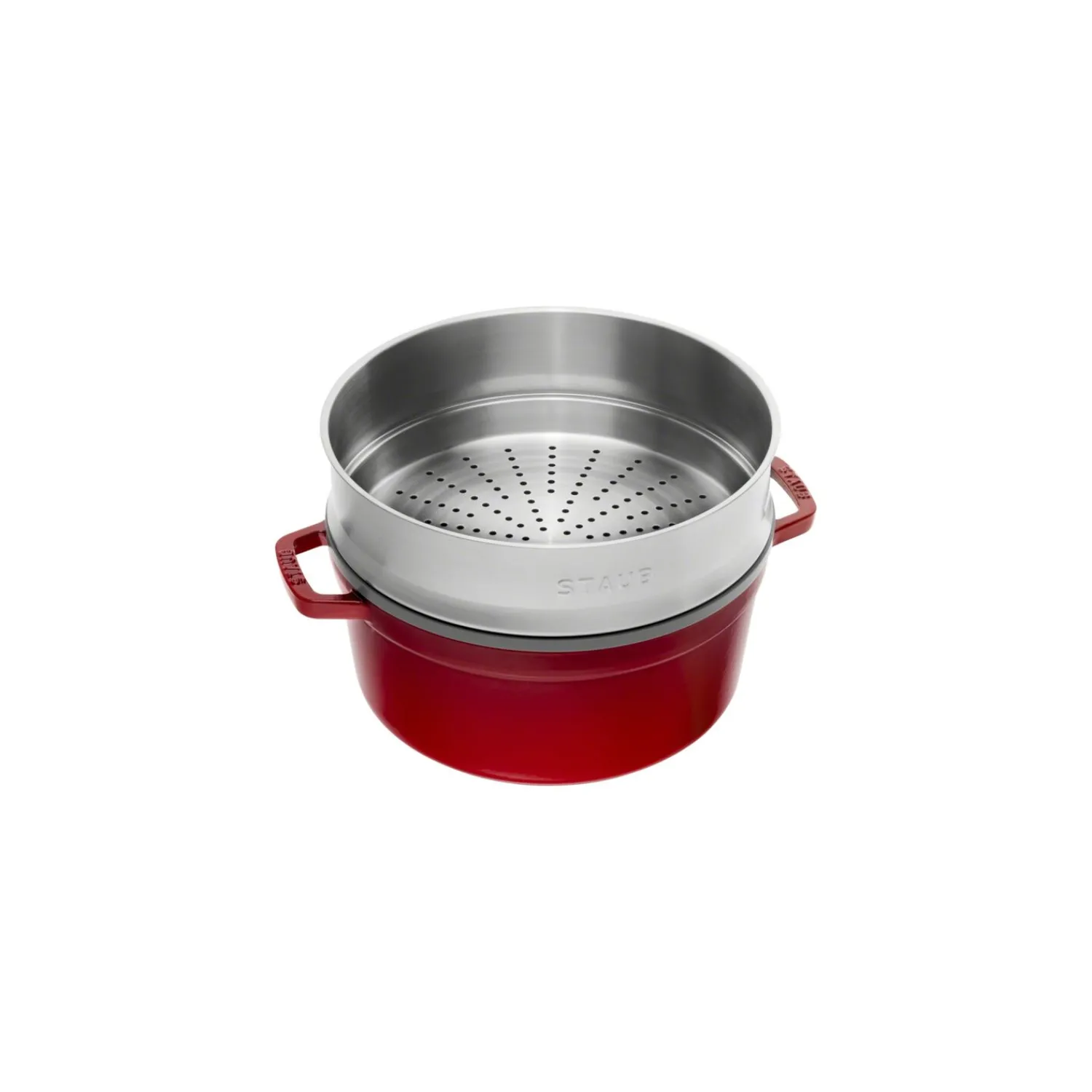 Staub Cocotte avec panier vapeur 26 cm, Rond(e), , Fonte Cerise