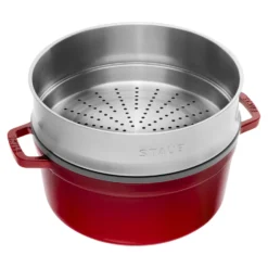 Staub Cocotte avec panier vapeur 26 cm, Rond(e), , Fonte Cerise