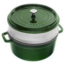 Staub Cocotte avec panier vapeur 26 cm, Rond(e), , Fonte Basilic Best