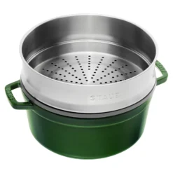 Staub Cocotte avec panier vapeur 26 cm, Rond(e), , Fonte Basilic Best