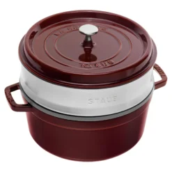 Staub Cocotte avec panier vapeur 26 cm, Rond(e), , Fonte Grenadine Hot