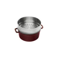 Staub Cocotte avec panier vapeur 26 cm, Rond(e), , Fonte Grenadine Hot
