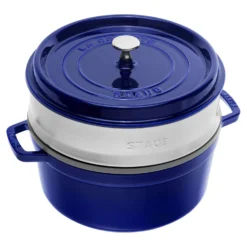 Staub Cocotte avec panier vapeur 26 cm, Rond(e), , Fonte Bleu intense