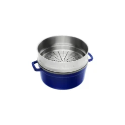 Staub Cocotte avec panier vapeur 26 cm, Rond(e), , Fonte Bleu intense