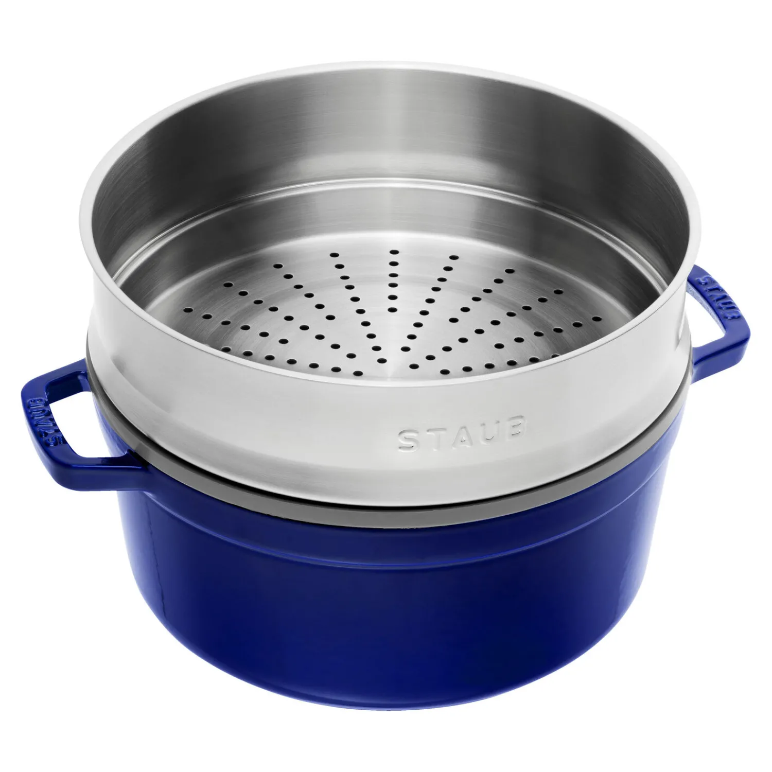 Staub Cocotte avec panier vapeur 26 cm, Rond(e), , Fonte Bleu intense