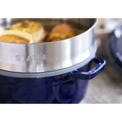 Staub Cocotte avec panier vapeur 26 cm, Rond(e), , Fonte Bleu intense