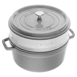 Staub Cocotte avec panier vapeur 26 cm, Rond(e), , Fonte Gris graphite Online