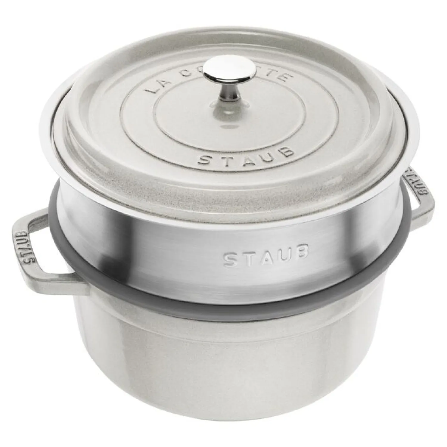 Staub Cocotte avec panier vapeur 24 cm, Rond(e), , Fonte Truffe blanche Hot