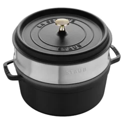 Staub Cocotte avec panier vapeur 26 cm, Rond(e), , Fonte Noir mat Hot