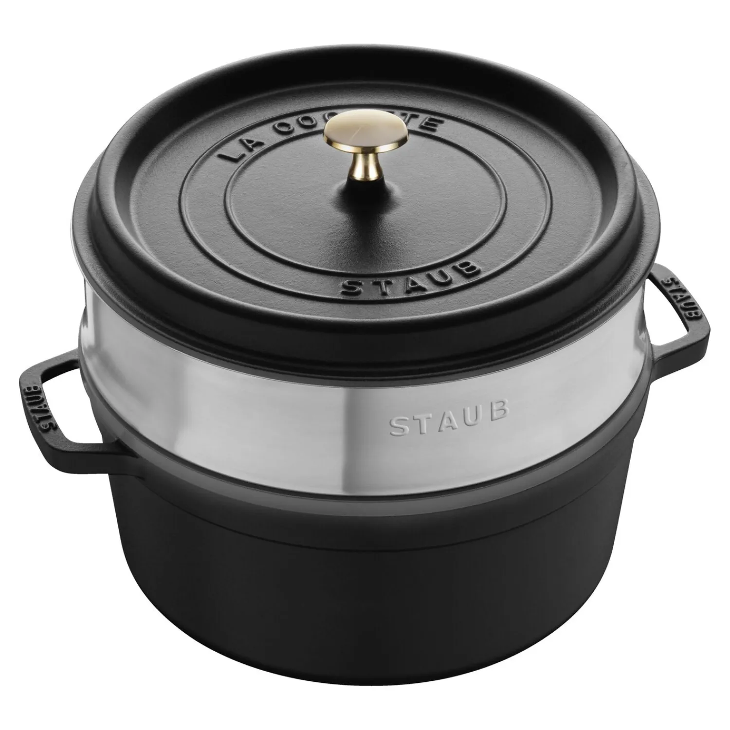 Staub Cocotte avec panier vapeur 26 cm, Rond(e), , Fonte Noir mat Hot
