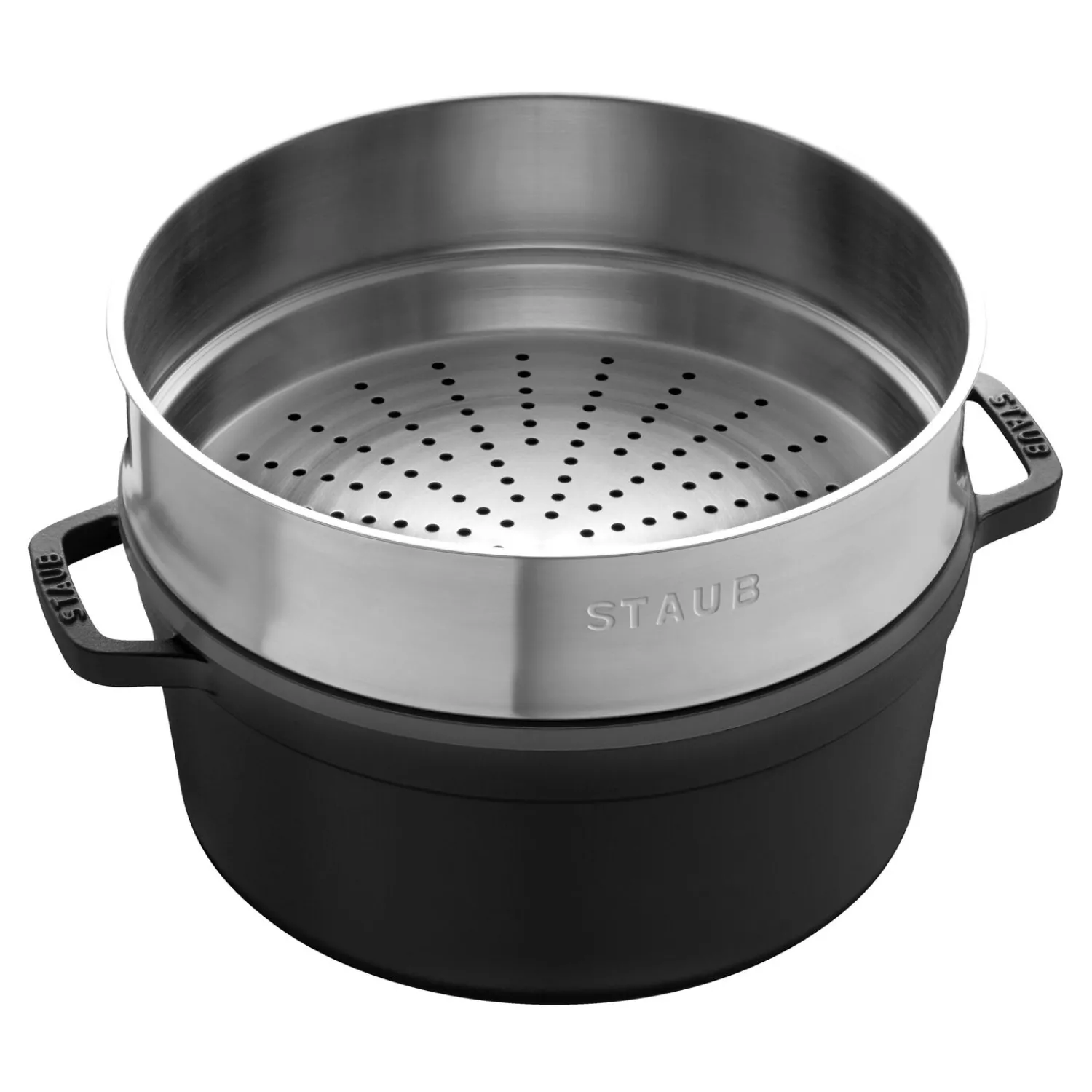 Staub Cocotte avec panier vapeur 26 cm, Rond(e), , Fonte Noir mat Hot