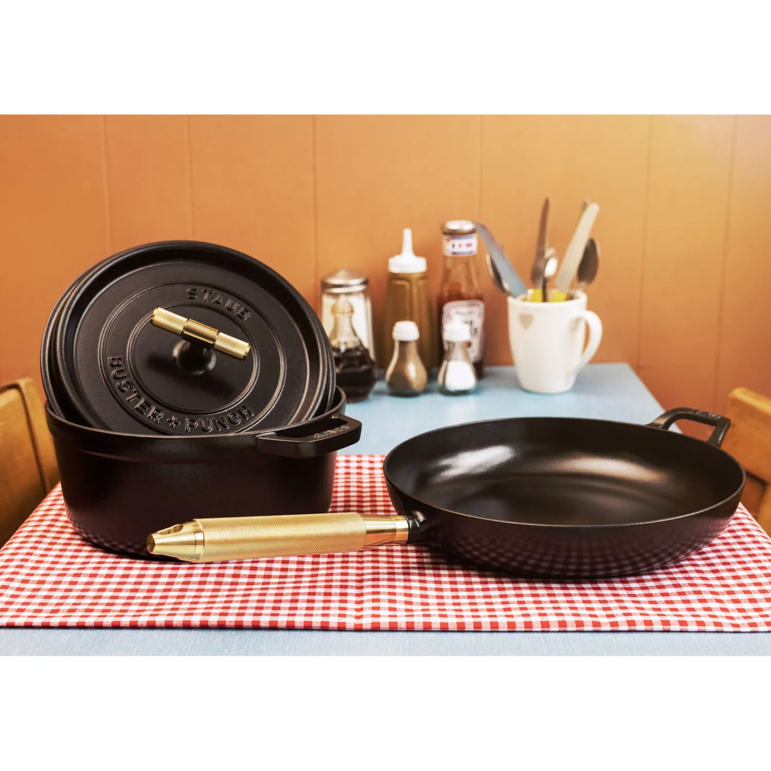 Staub Cocotte Buster+Punch 28 cm, Rond(e), Noir mat, Fonte Online