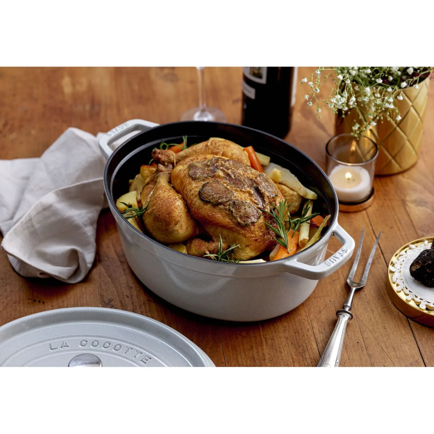 Staub Cocotte 29 cm, Ovale, , Fonte Truffe blanche