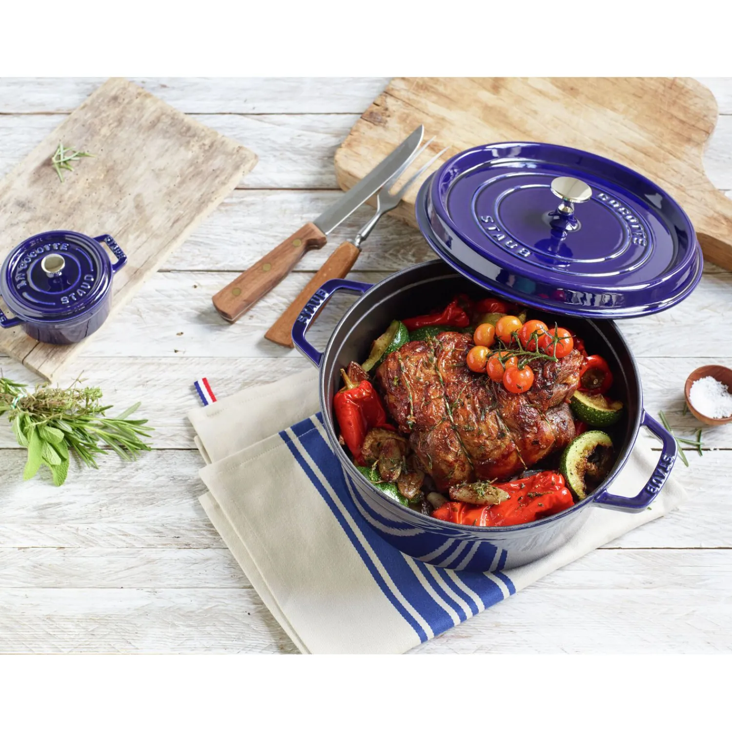 Staub Cocotte 20 cm, Rond(e), , Fonte Bleu intense Discount