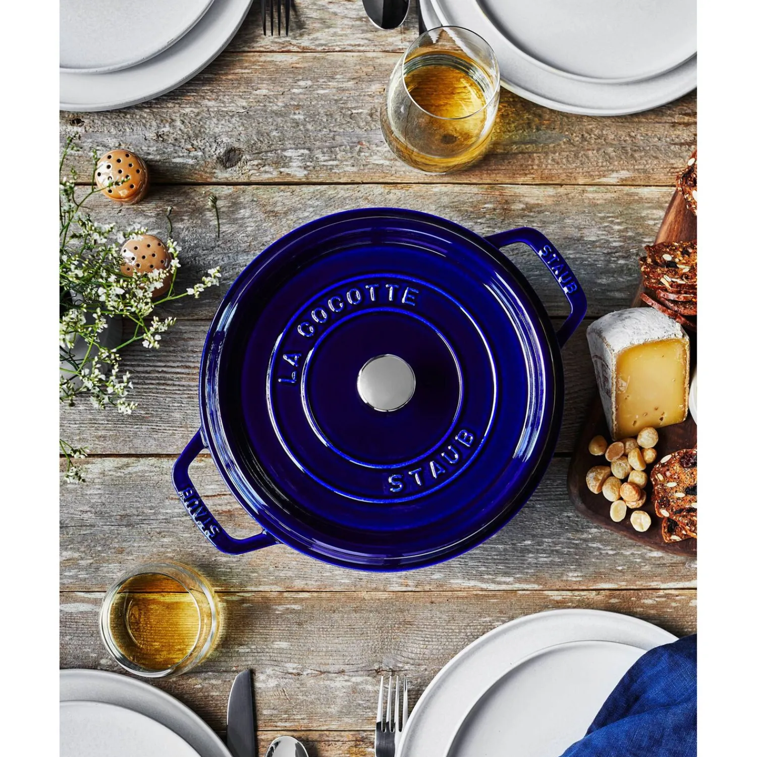 Staub Cocotte 22 cm, Rond(e), , Fonte Bleu intense New