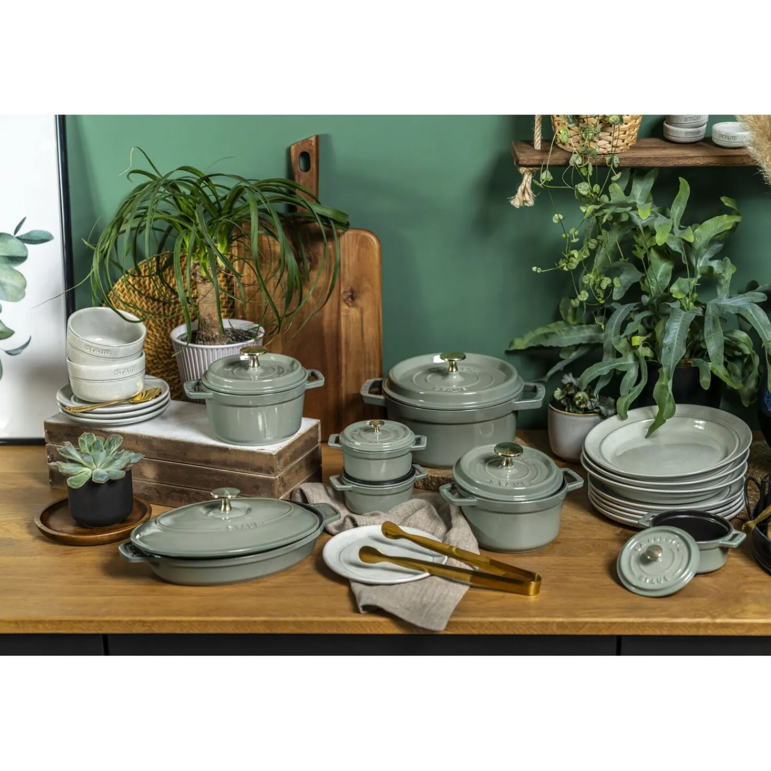 Staub Cocotte 20 cm, Rond(e), , Fonte Eucalyptus Sale