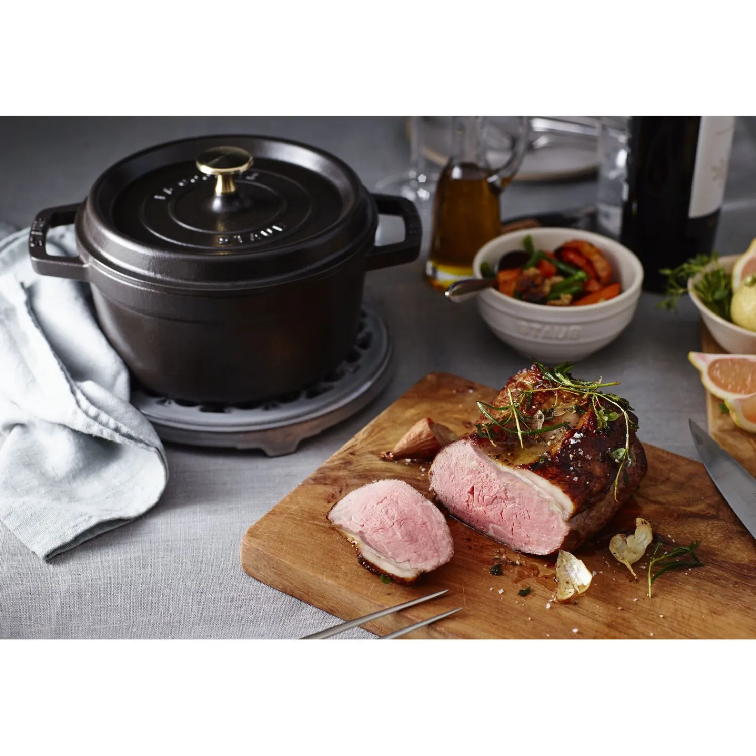 Staub Cocotte 20 cm, Rond(e), , Fonte Noir mat Online