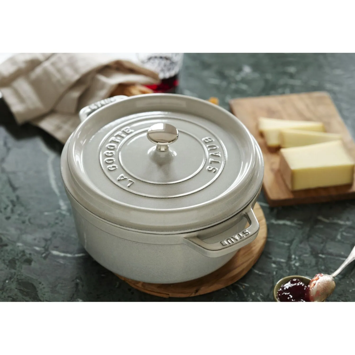 Staub Cocotte 18 cm, Rond(e), , Fonte Truffe blanche Outlet