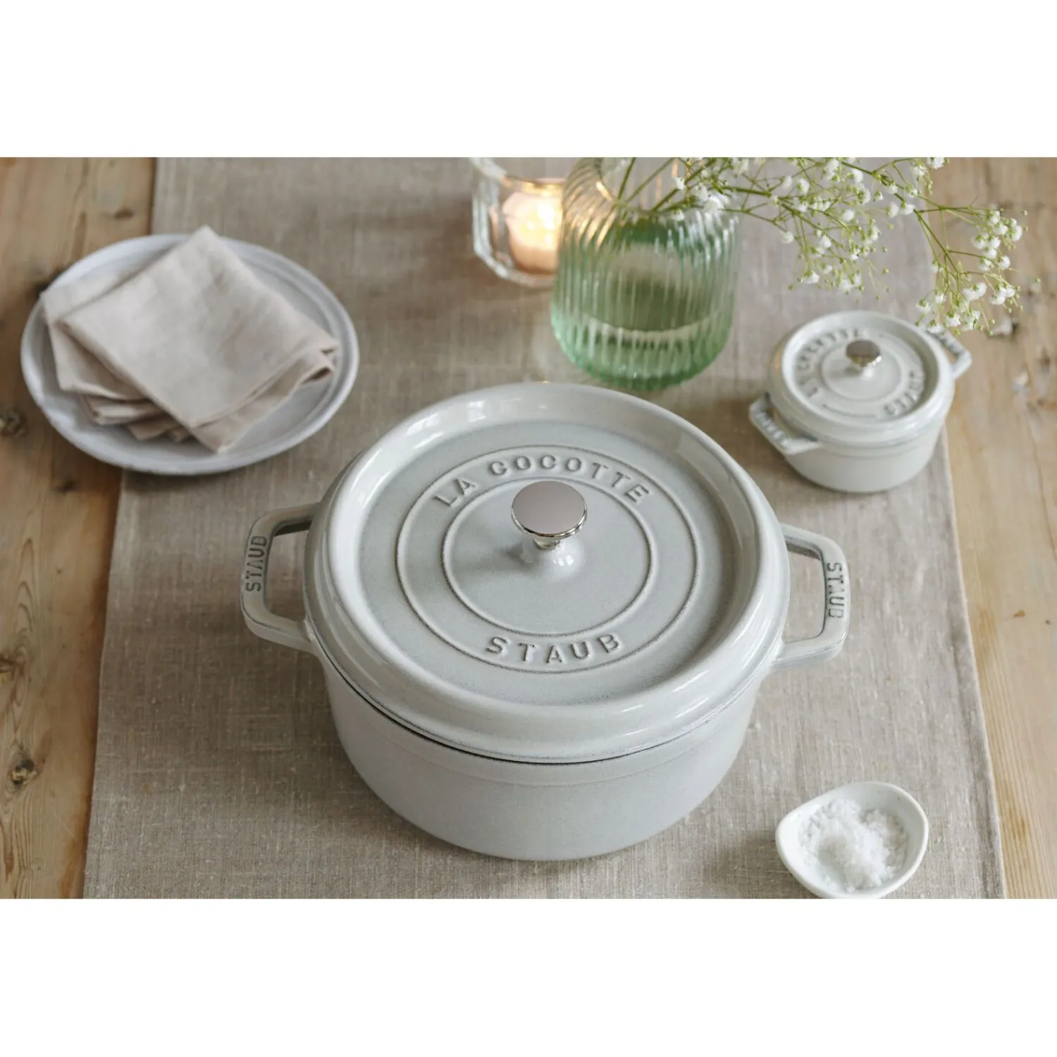 Staub Cocotte 20 cm, Rond(e), , Fonte Truffe blanche