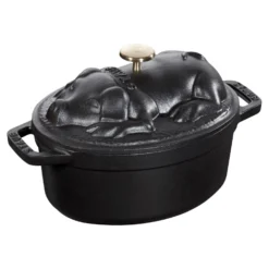 Staub Cocotte couvercle de cochon 17 cm, Ovale, , Fonte Noir mat New