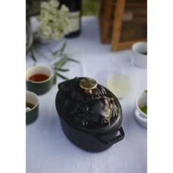Staub Cocotte couvercle de cochon 17 cm, Ovale, , Fonte Noir mat New