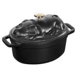 Staub Cocotte couvercle de cochon 17 cm, Ovale, , Fonte Noir mat New