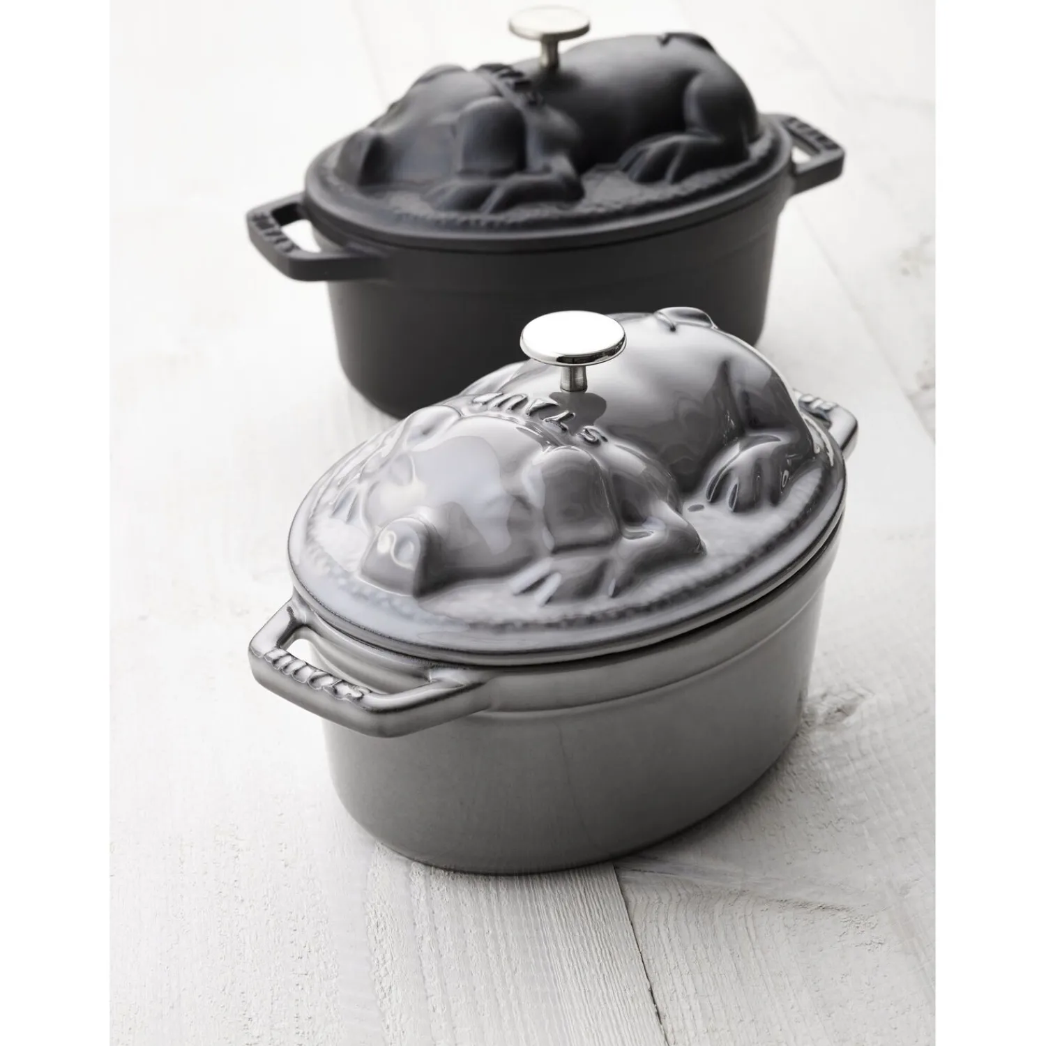 Staub Cocotte couvercle de cochon 17 cm, Ovale, , Fonte Gris graphite Hot