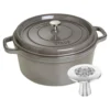 Staub Cocotte et Swarovski bouton, 2-pcs. /28 cm, gris graphite / argent, Fonte / Acier Inoxydable Outlet