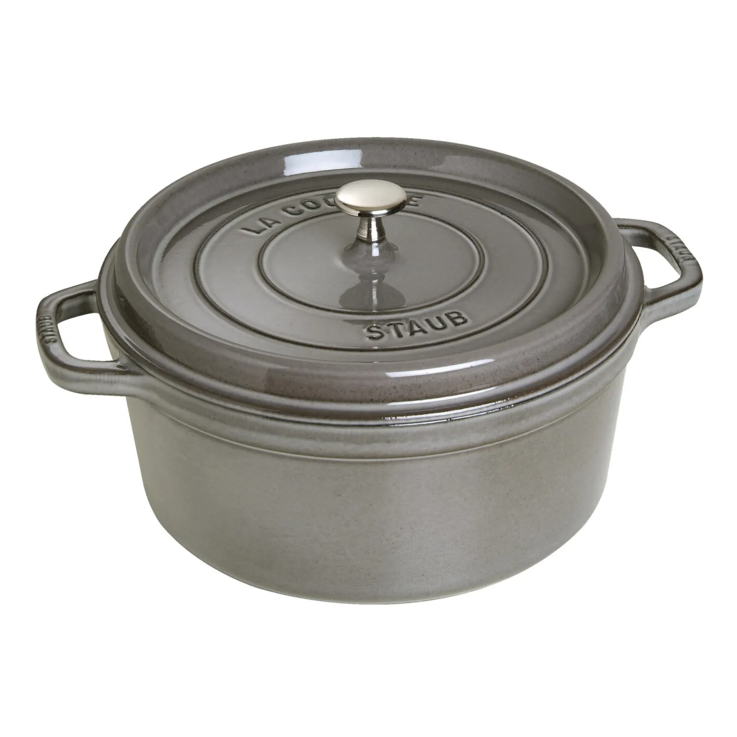 Staub Cocotte et Swarovski bouton, 2-pcs. /28 cm, gris graphite / argent, Fonte / Acier Inoxydable Outlet