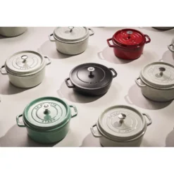 Staub Cocotte et Swarovski bouton, 2-pcs. /28 cm, gris graphite / argent, Fonte / Acier Inoxydable Outlet
