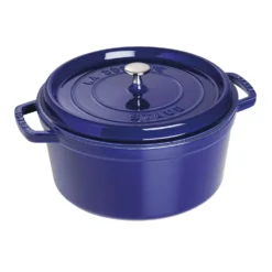 Staub Cocotte et Swarovski bouton, 2-pcs. /28 cm, bleu intense / argent, Fonte / Acier Inoxydable Clearance