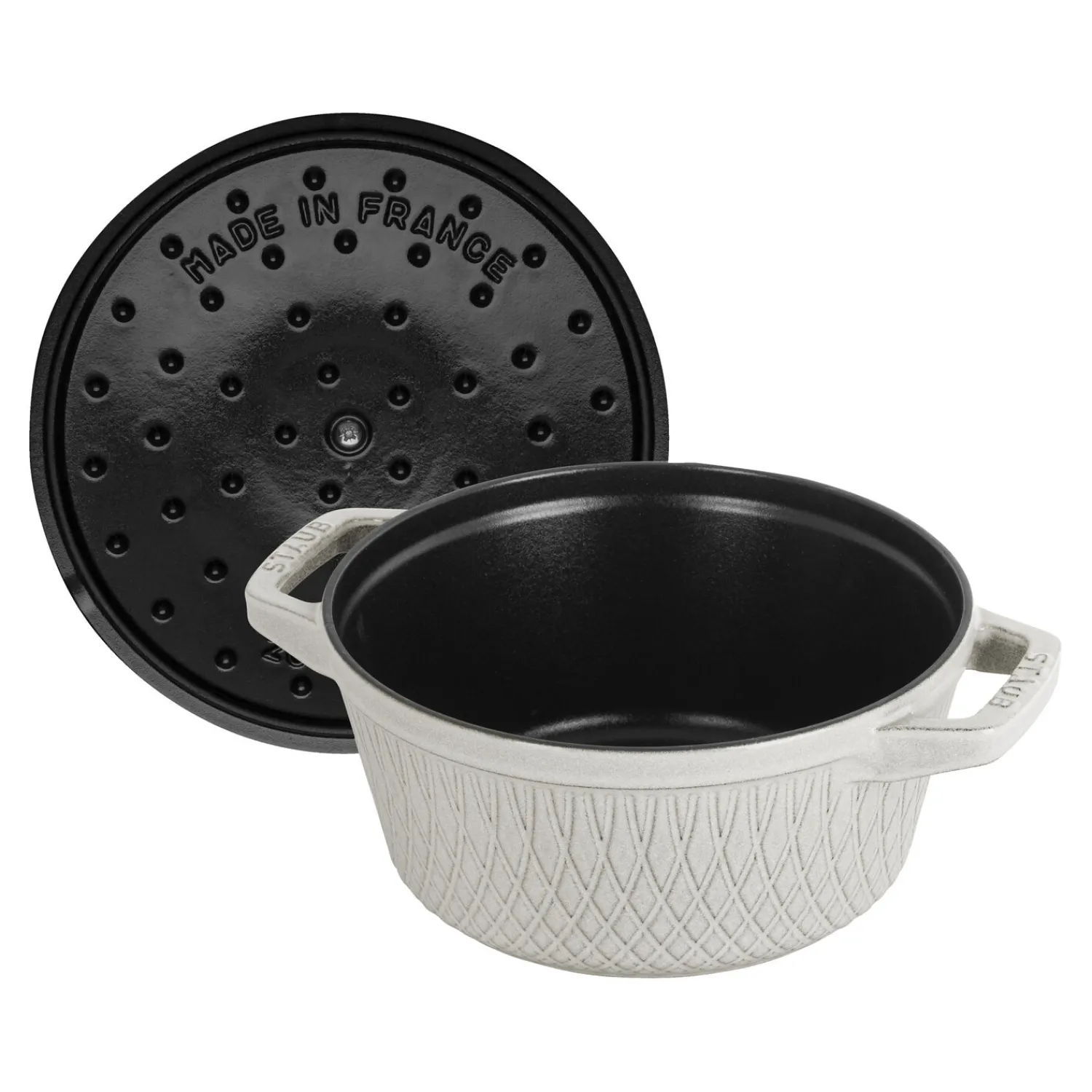 Staub Cocotte twister 20 cm, Rond(e), , Fonte Truffe blanche Best