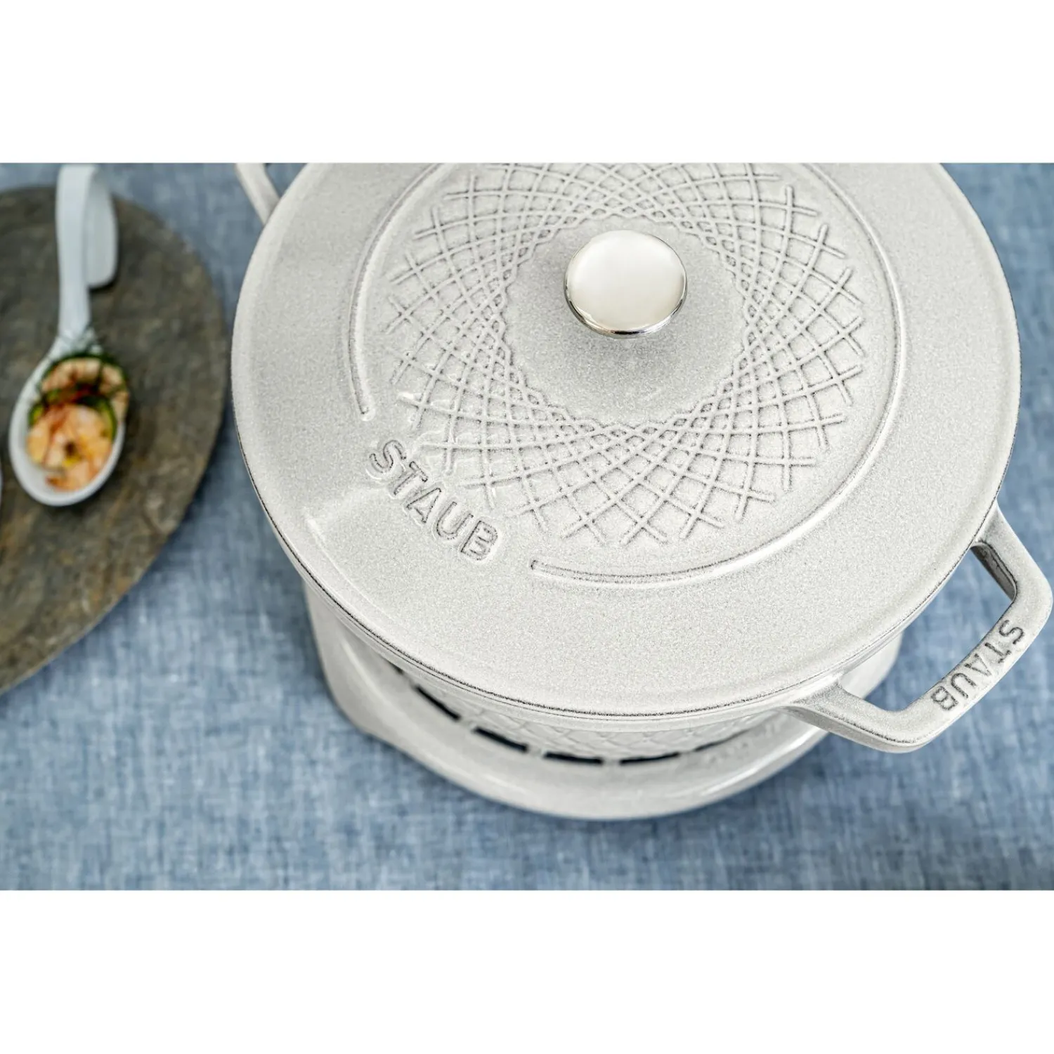 Staub Cocotte twister 20 cm, Rond(e), , Fonte Truffe blanche Best