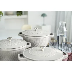 Staub Cocotte twister 20 cm, Rond(e), , Fonte Truffe blanche Best