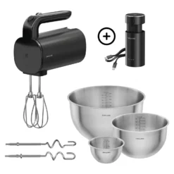 ZWILLING Kit de démarrage pour batteur électrique sans fil avec batterie et set de bols, 7-pcs, noir Clearance