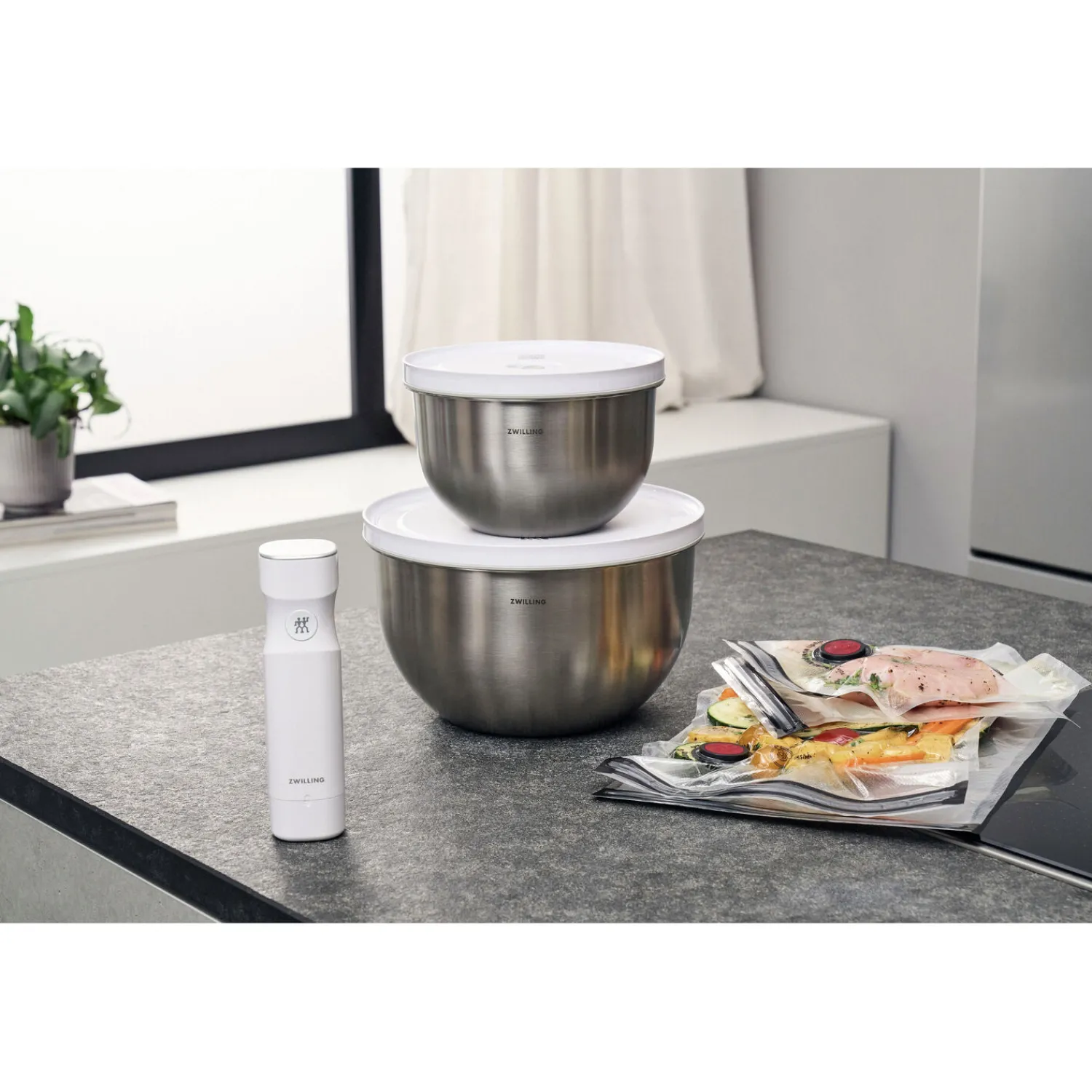 ZWILLING Kit de démarrage sous vide, Acier inoxydable / M/L, 9-pcs, Blanc argenté Clearance