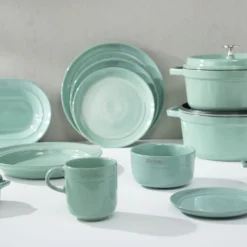 Staub Lot de assiettes plates, 6-pcs. /22cm, sauge, Céramique Discount