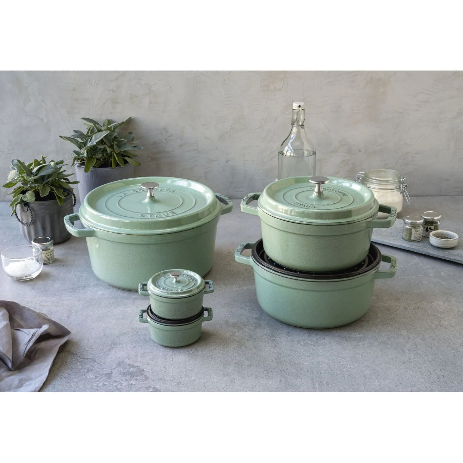 Staub Mini Cocotte 10 cm, Rond(e), Sauge, Fonte New