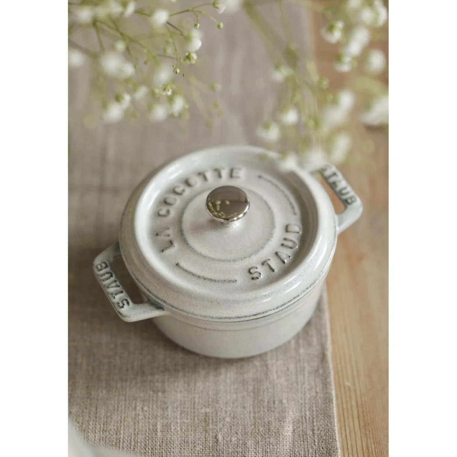 Staub Mini Cocotte 10 cm, Rond(e), , Fonte Truffe blanche Clearance